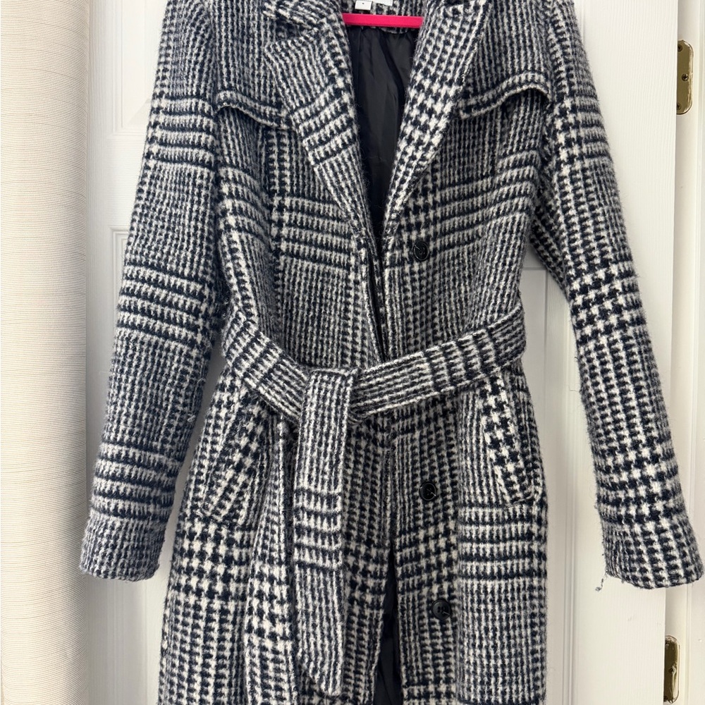 Cole Haan Wool blend Navy Blue and White Checkered Double breasted Coat